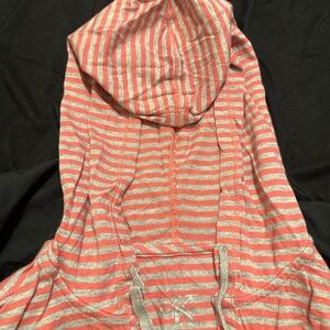 Coral and Gray Striped Hoodie